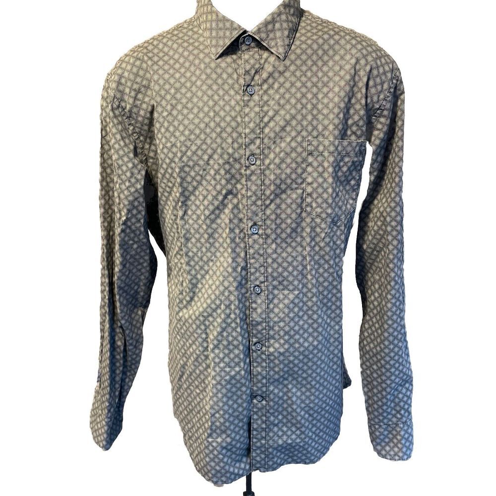 Claiborne Men's Shirt‎ Button Down Long Sleeve Gray Geometric Size XL Stretch